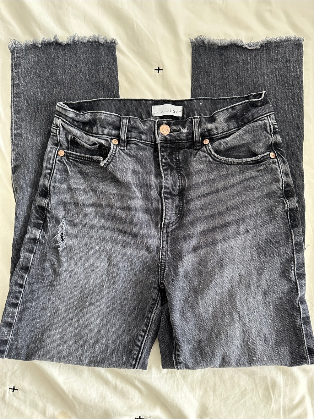 LOFT Gray Washed High-Rise Straight Jeans